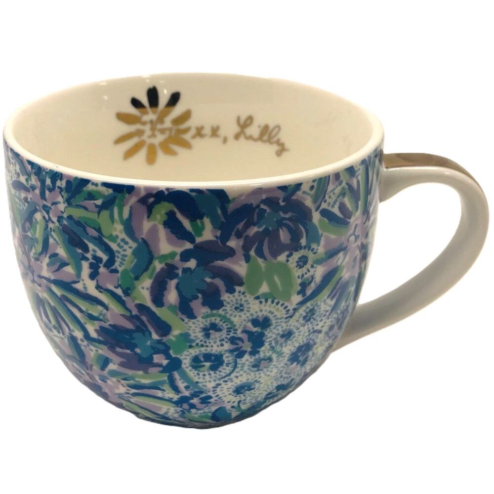 Lilly Pulitzer Blue Floral Hidden Lion Mug Beach Day Koozie Clear Pouch Set - Picture 2 of 10